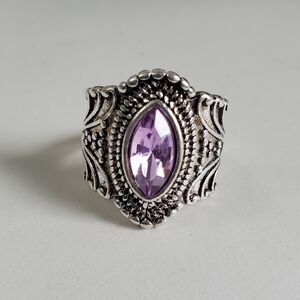 Silver Ornate Amethyst Purple Ring